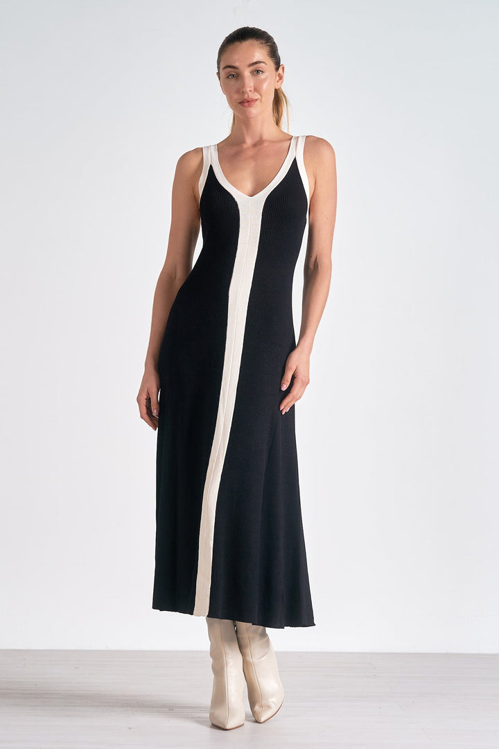 Black Satin Sleeveless Cocktail Midi Dress for Women