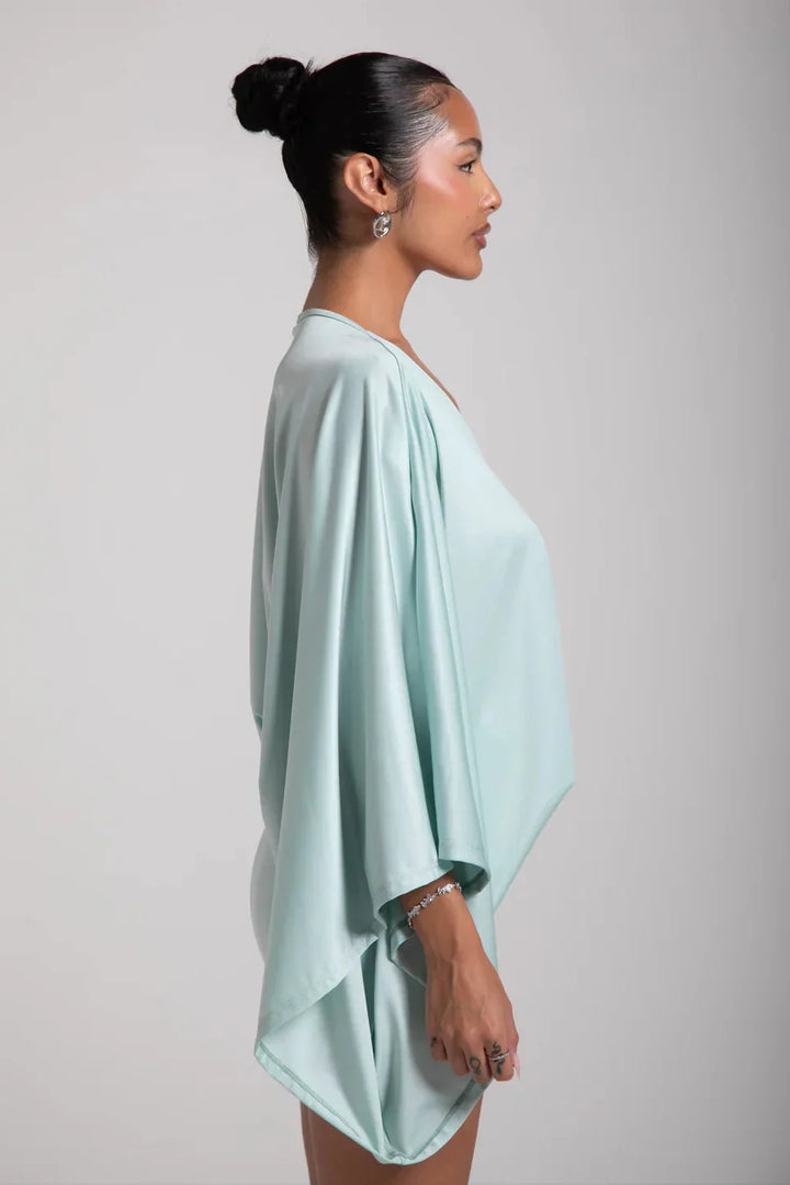 Cascade Homecoming Cape Sleeve Flowy Party Mini Dress for Women