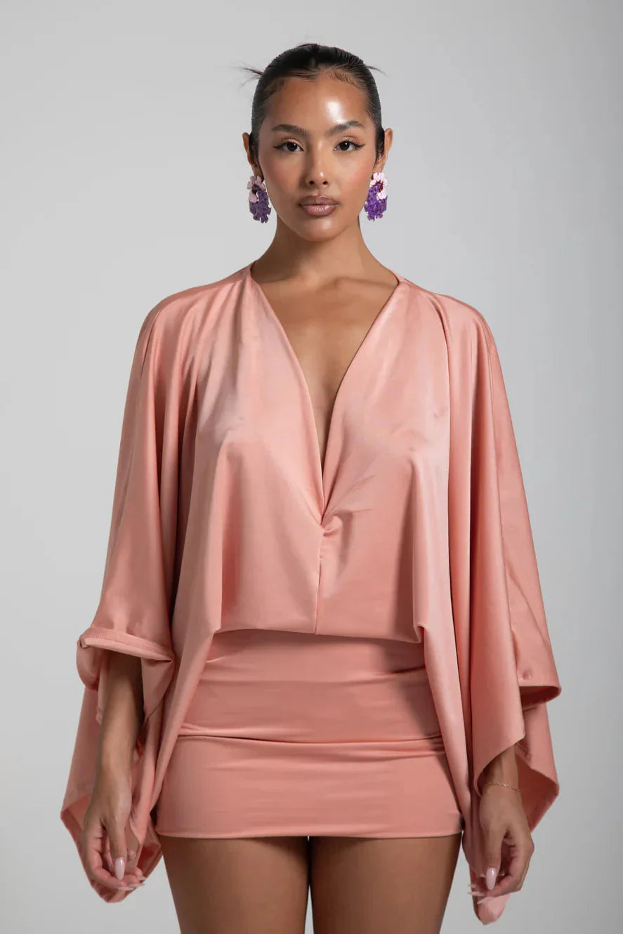 Cascade Homecoming Cape Sleeve Flowy Party Mini Dress for Women