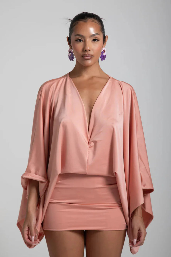 Cascade Homecoming Cape Sleeve Flowy Party Mini Dress for Women