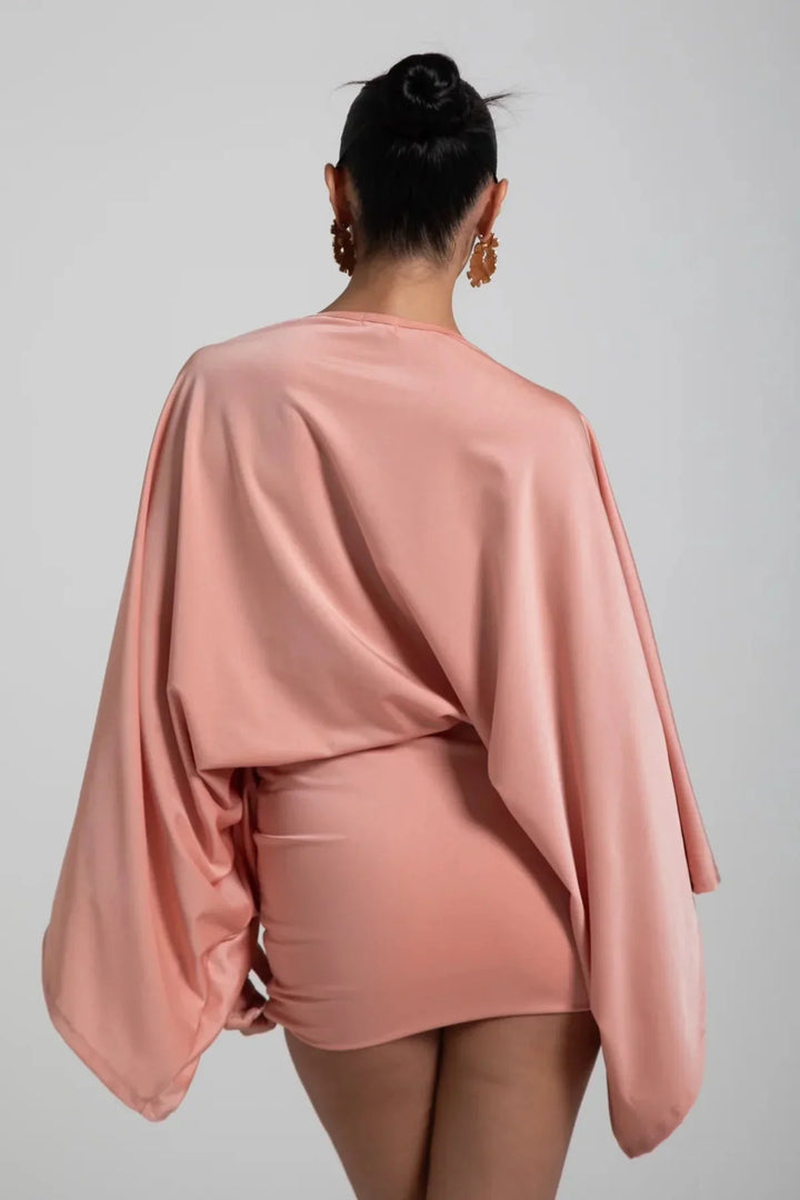 Cascade Homecoming Cape Sleeve Flowy Party Mini Dress for Women