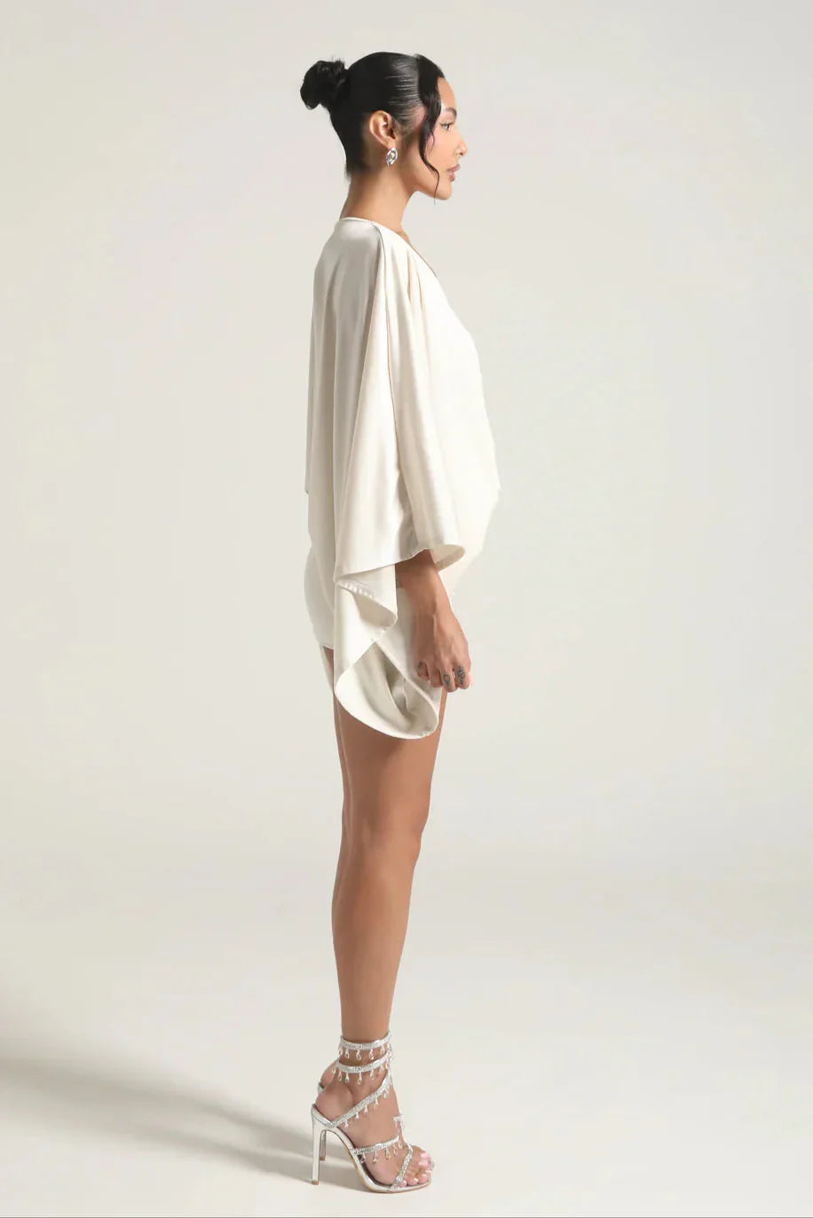 Cascade Homecoming Cape Sleeve Flowy Party Mini Dress for Women