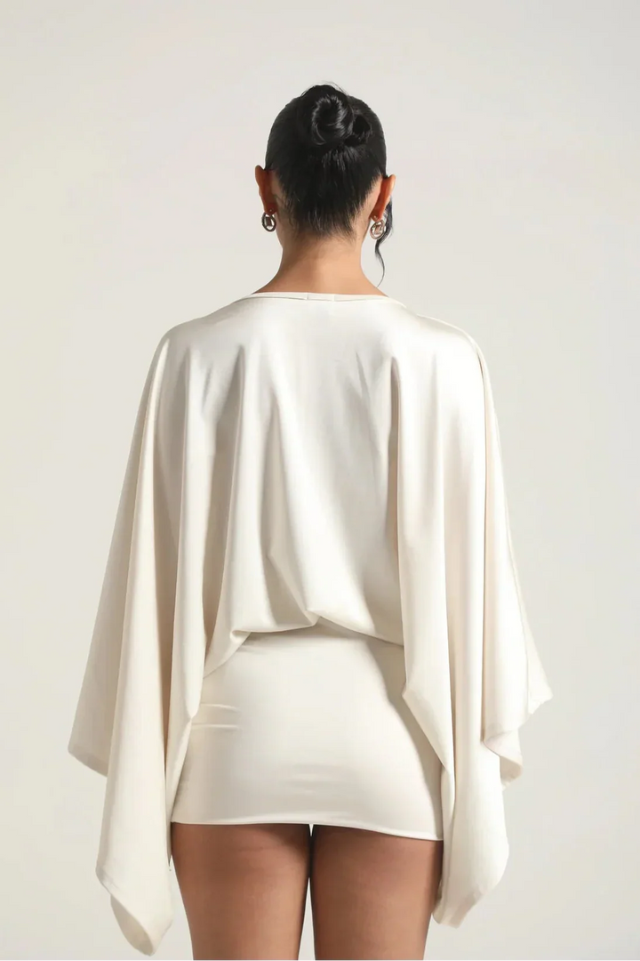 Cascade Homecoming Cape Sleeve Flowy Party Mini Dress for Women