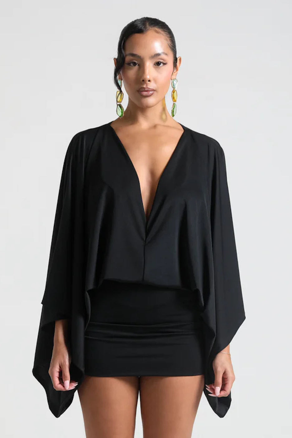 Cascade Homecoming Cape Sleeve Flowy Party Mini Dress for Women