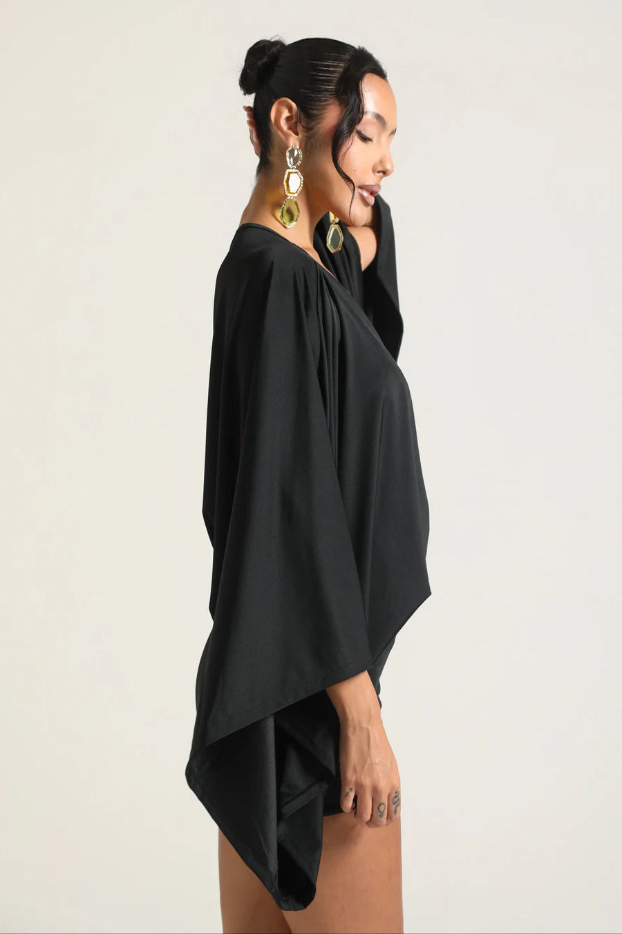 Cascade Homecoming Cape Sleeve Flowy Party Mini Dress for Women