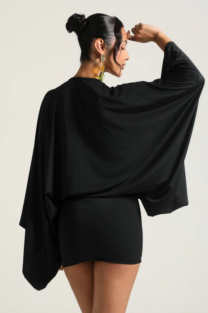 Cascade Homecoming Cape Sleeve Flowy Party Mini Dress for Women