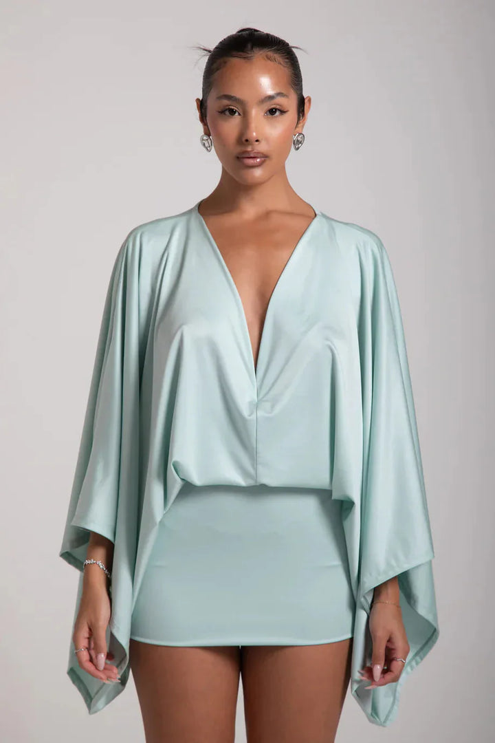 Cascade Homecoming Cape Sleeve Flowy Party Mini Dress for Women
