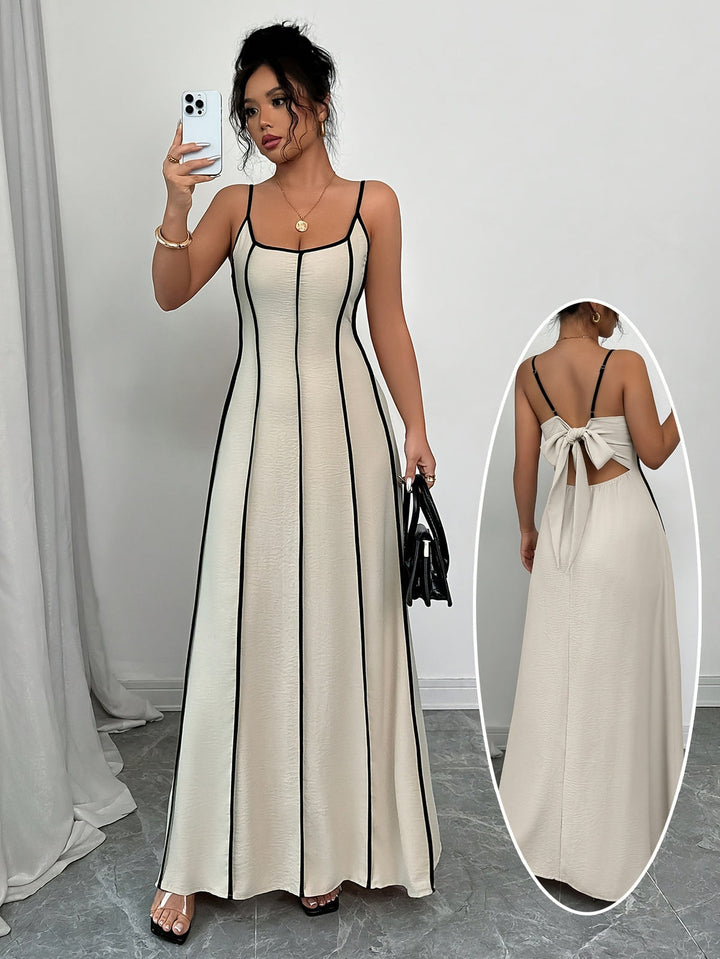 Cream Satin V-Neck Wedding Guest Maxi Dress for Women