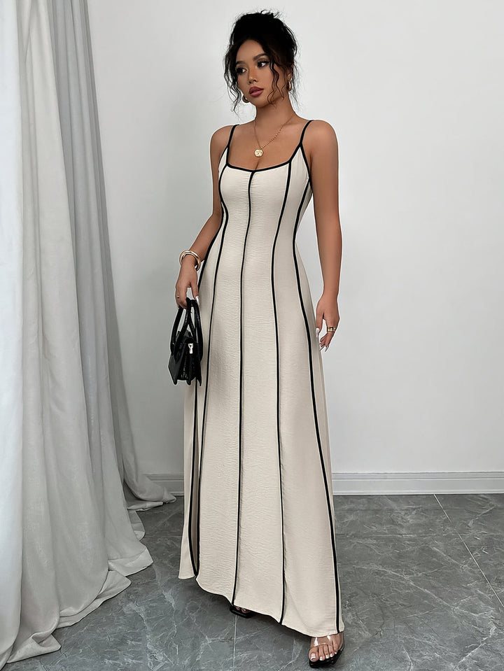 Cream Satin V-Neck Wedding Guest Maxi Dress for Women