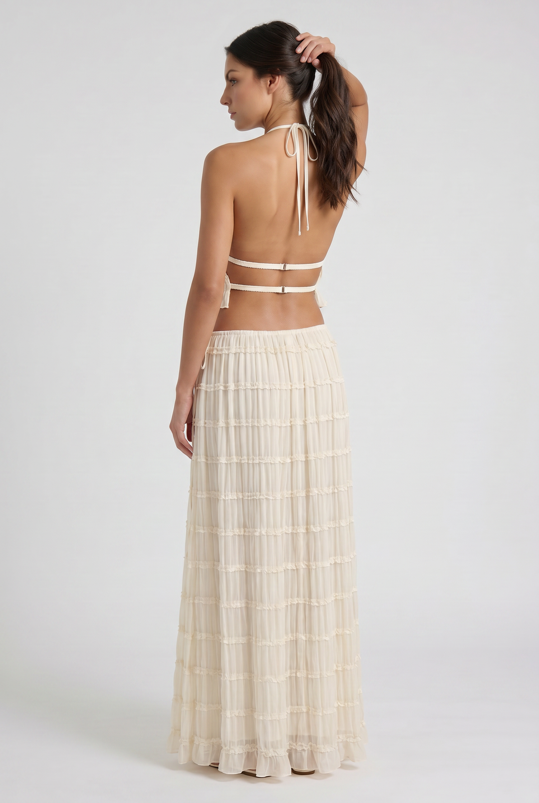 Cream Two Piece Co-ord Top and Maxi Skirt Set for Women