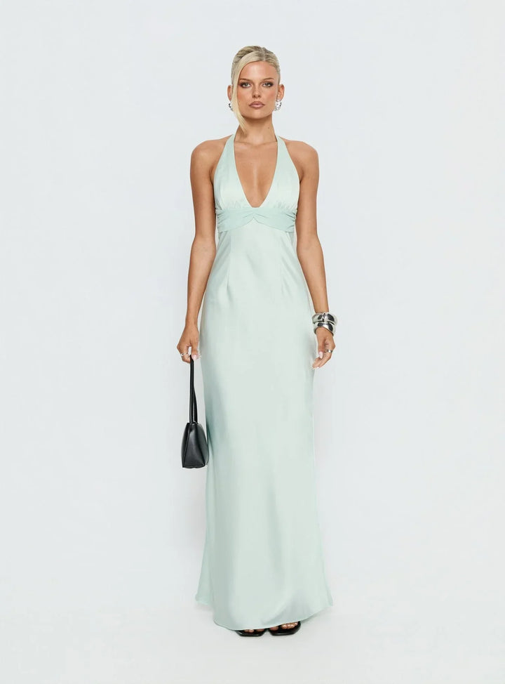 Floral Halter Wedding Guest Maxi Dress for Women - Summer