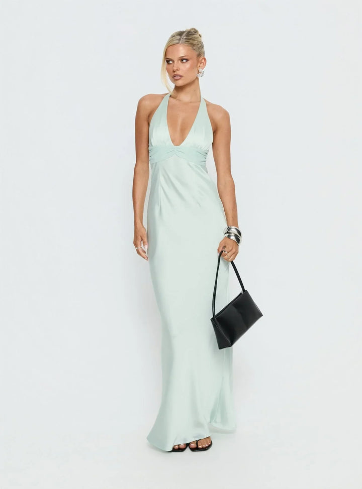 Floral Halter Wedding Guest Maxi Dress for Women - Summer