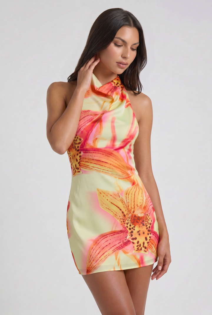 Floral V-Neck Homecoming Party Mini Dress for Women Summer
