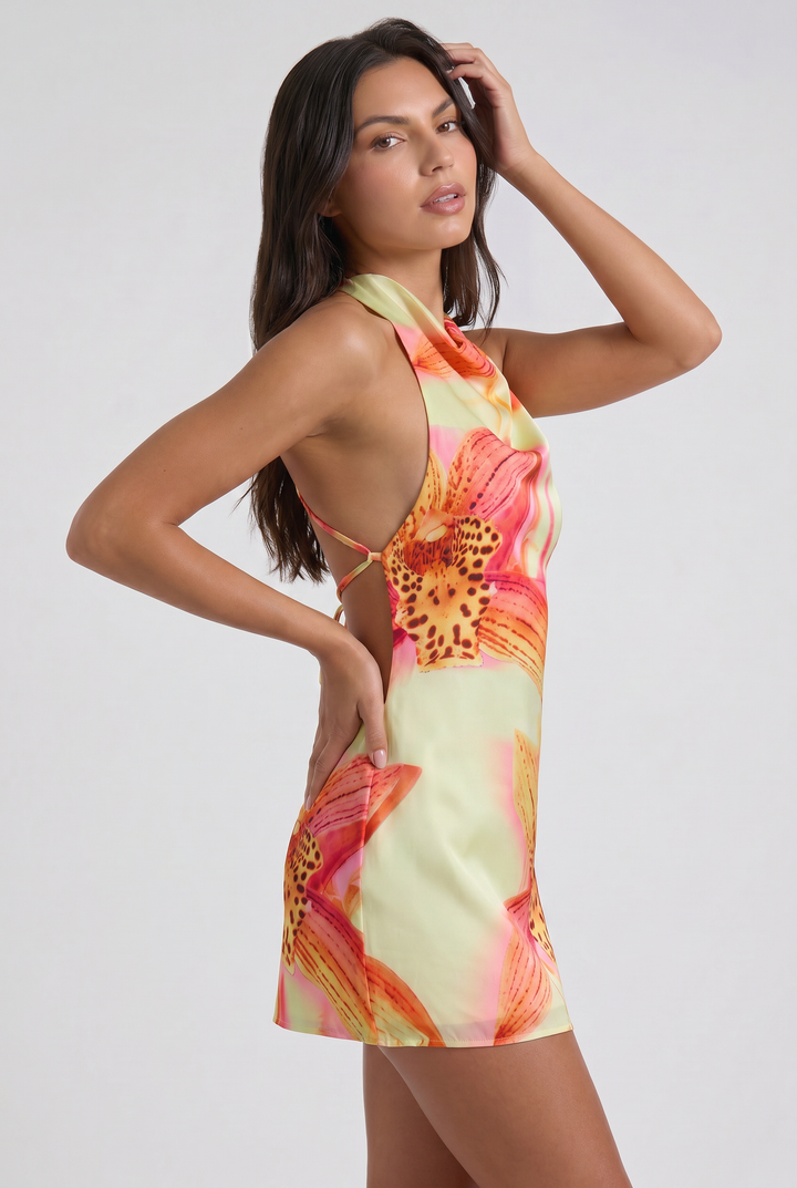 Floral V-Neck Homecoming Party Mini Dress for Women Summer
