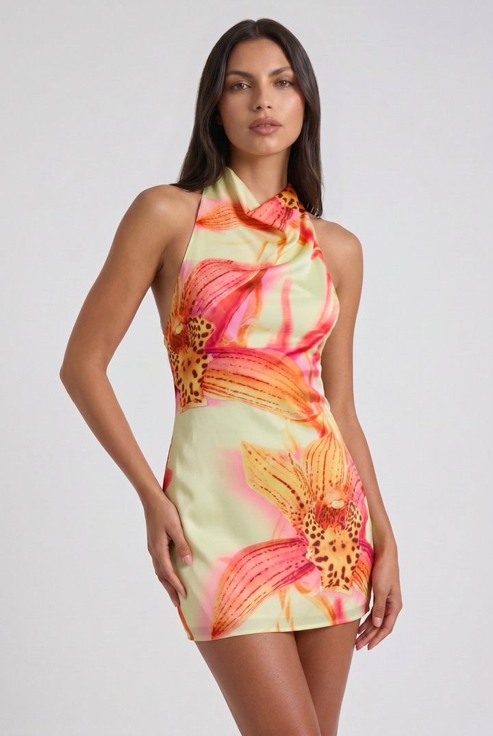 Floral V-Neck Homecoming Party Mini Dress for Women Summer
