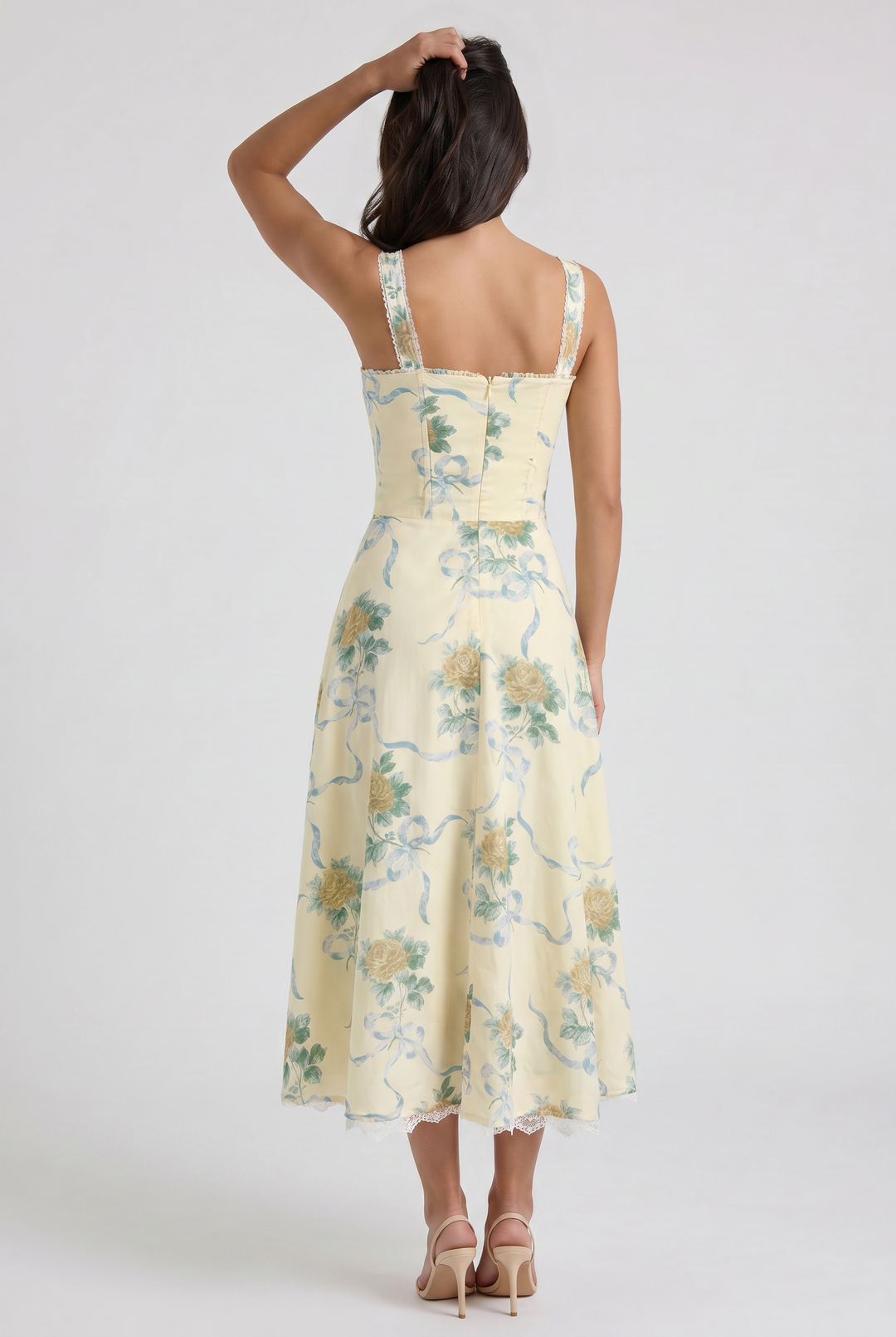 Floral V-Neck Wedding Guest Midi Dress for Women - Summer