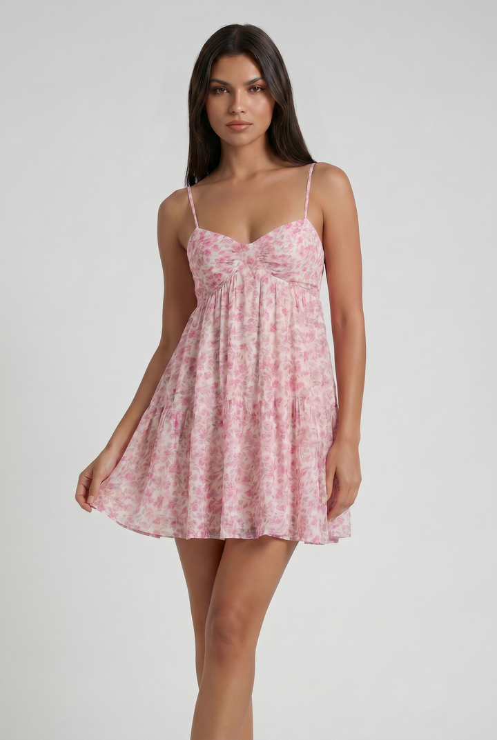 Floral Wedding Guest Short Sleeve Mini Dress for Women