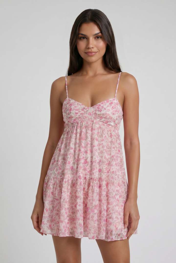 Floral Wedding Guest Short Sleeve Mini Dress for Women