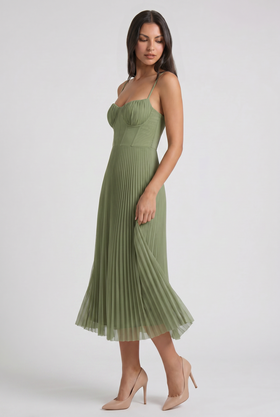 Green Floral V-Neck Cocktail Midi Dress for Women Summer