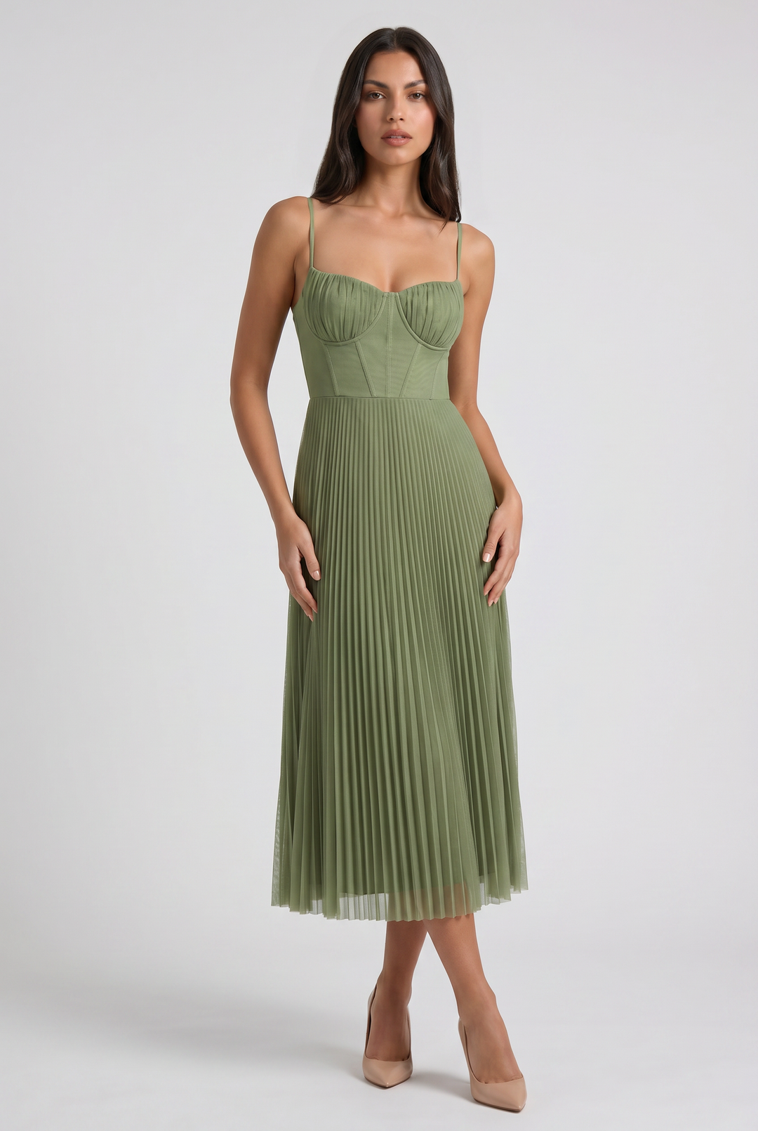 Green Floral V-Neck Cocktail Midi Dress for Women Summer