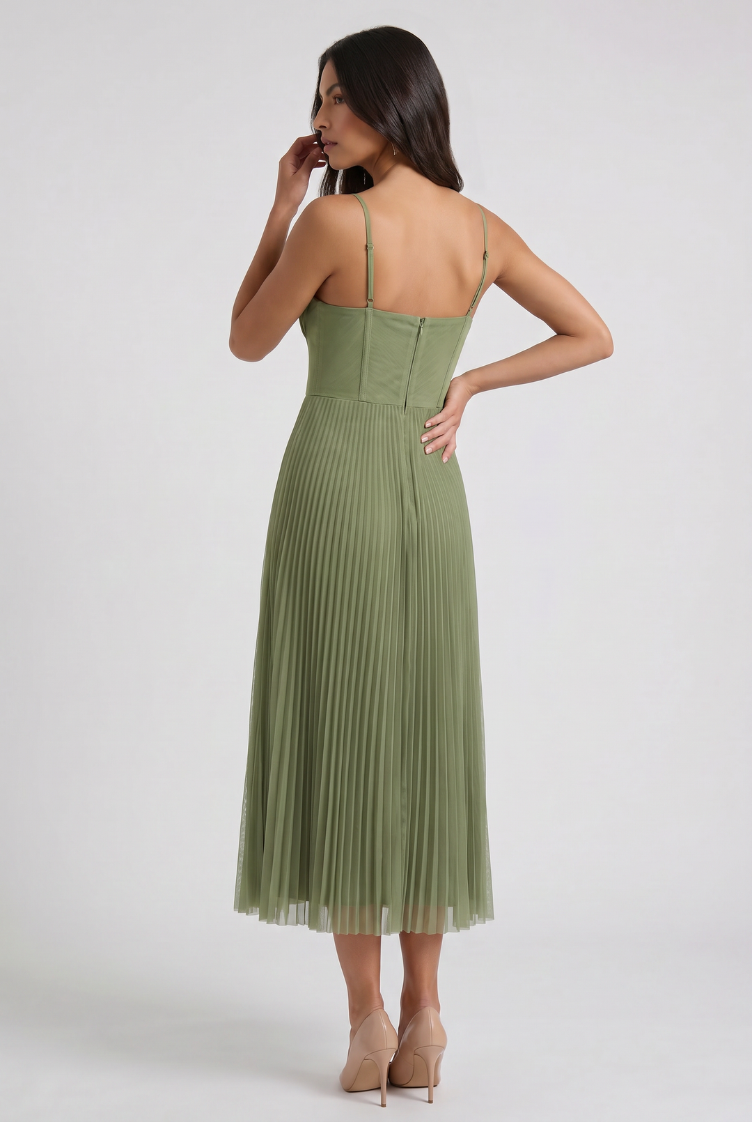 Green Floral V-Neck Cocktail Midi Dress for Women Summer