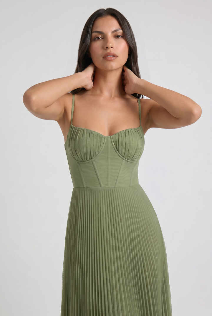Green Floral V-Neck Cocktail Midi Dress for Women Summer