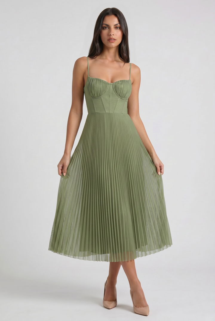 Green Floral V-Neck Cocktail Midi Dress for Women Summer