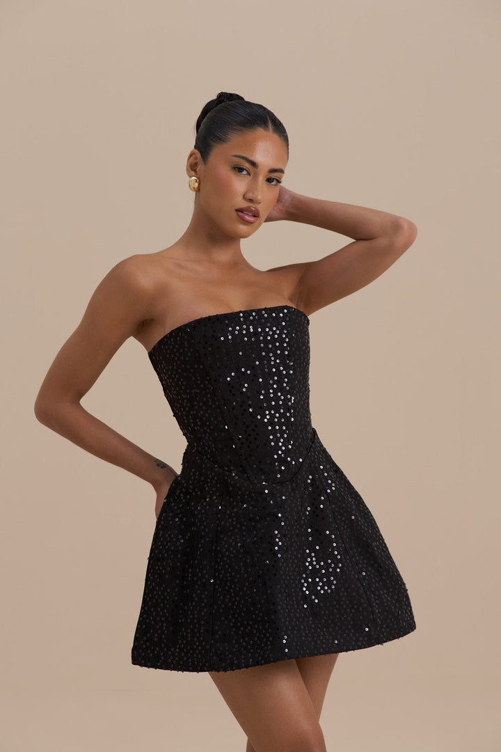Homecoming Sequin Strapless Black Mini Dress Women