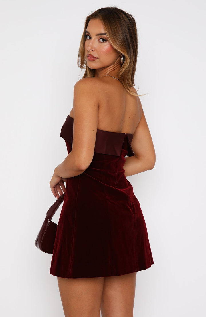 Homecoming Strapless Velvet Wine Red Mini Dress for Women