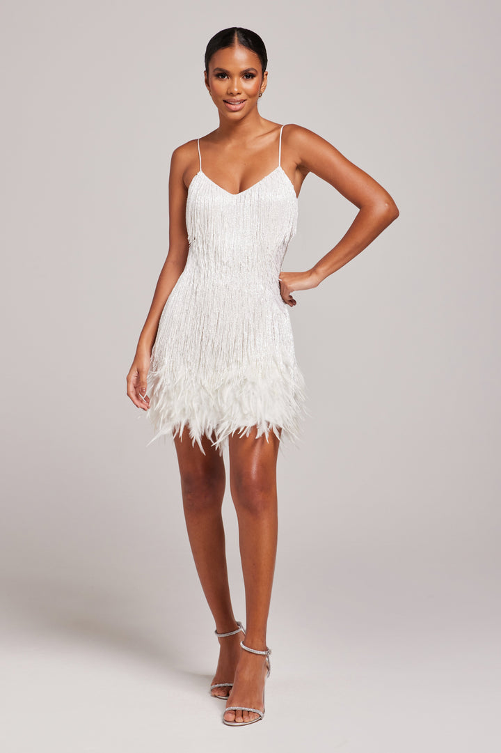Homecoming White Fringe Mini Party Dress for Women