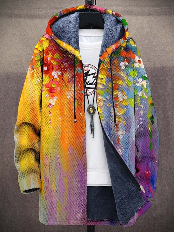 Men's Abstract Print Fleece Lined Zip Up Hooded Cardigan