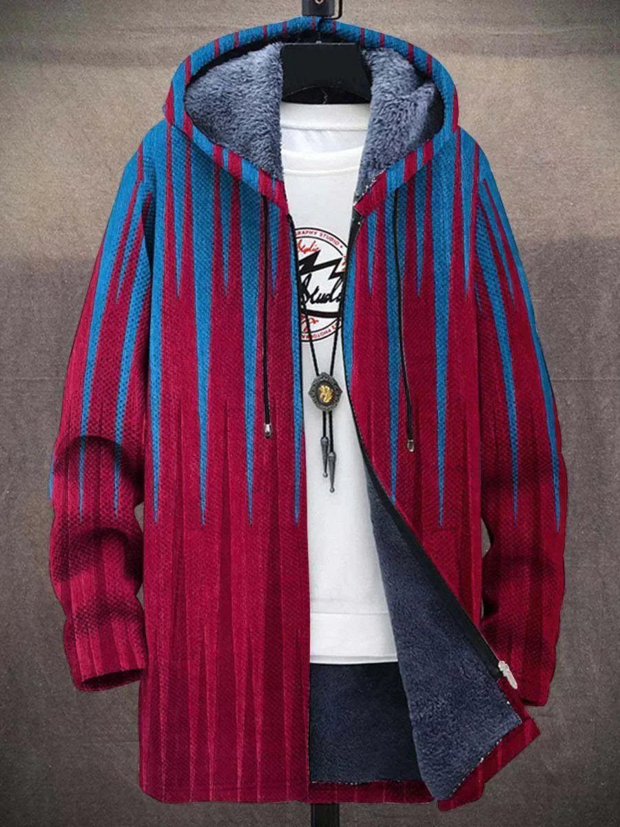 Men's Abstract Print Fleece Lined Zip Up Hooded Cardigan