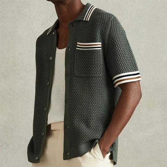 Men's Army Green Knit Polo Shirt Short Sleeve Summer Top