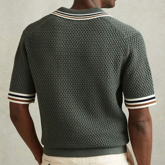Men's Army Green Knit Polo Shirt Short Sleeve Summer Top
