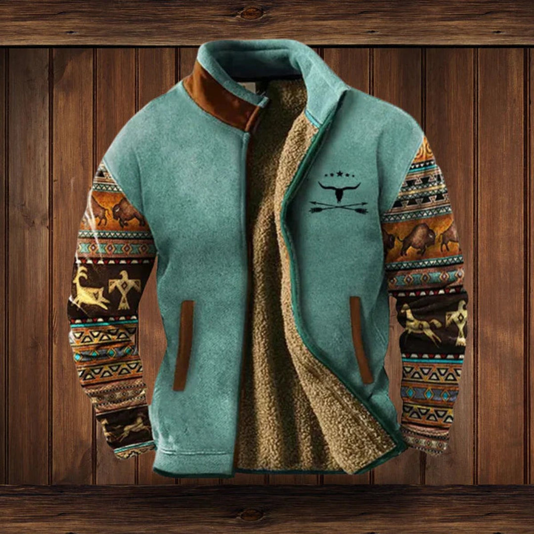 Men's Aztec Print Sherpa Lined Full Zip Cardigan Jacket