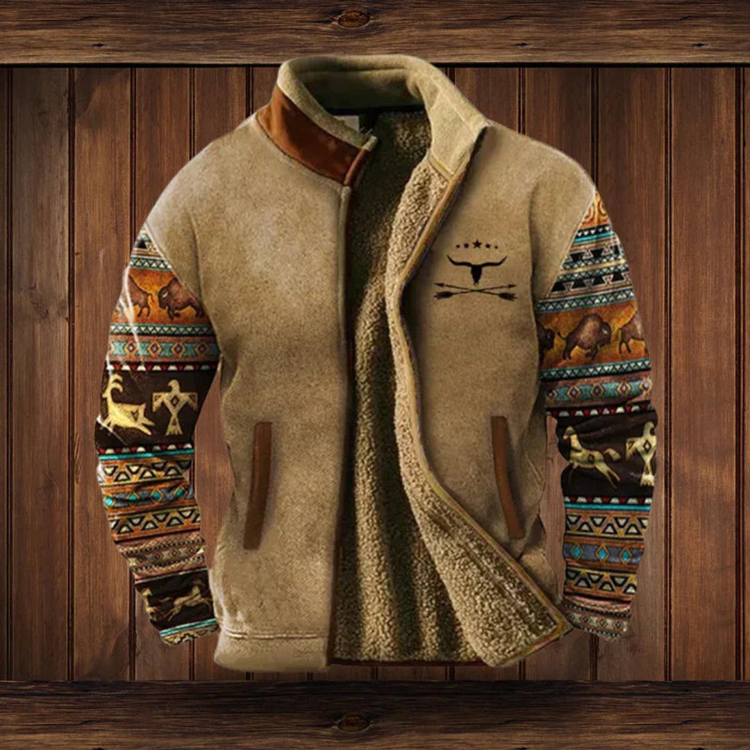 Men's Aztec Print Sherpa Lined Full Zip Cardigan Jacket