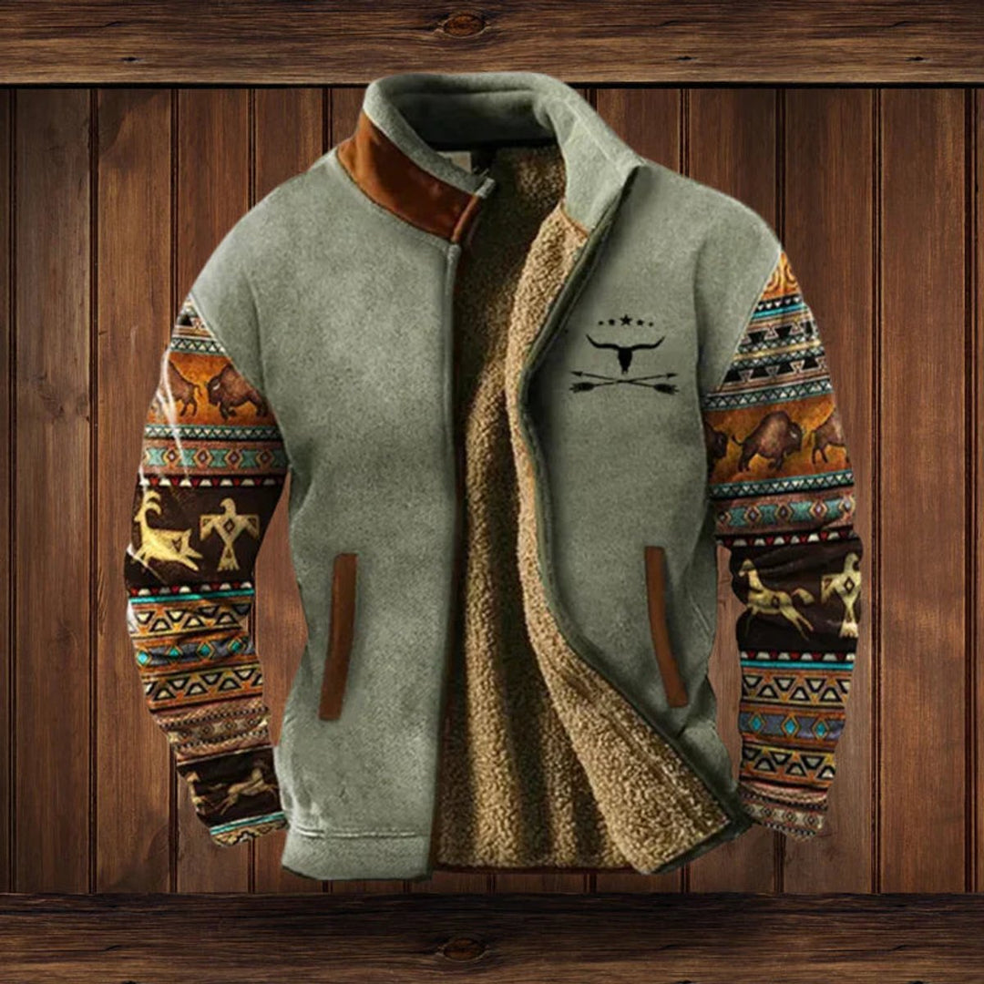 Men's Aztec Print Sherpa Lined Full Zip Cardigan Jacket