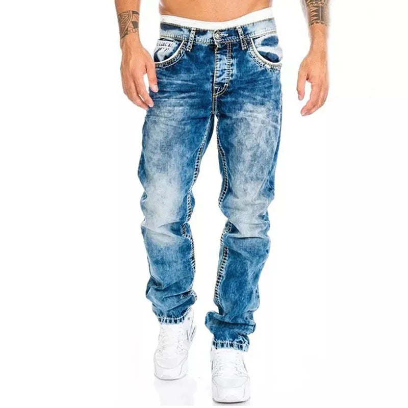 Men's Baggy Wide Leg Jeans Loose Fit Vintage Wash Denim