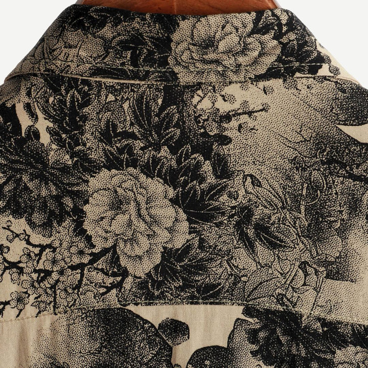 Men's Beige Floral Print Short Sleeve Button Down Shirt Summer