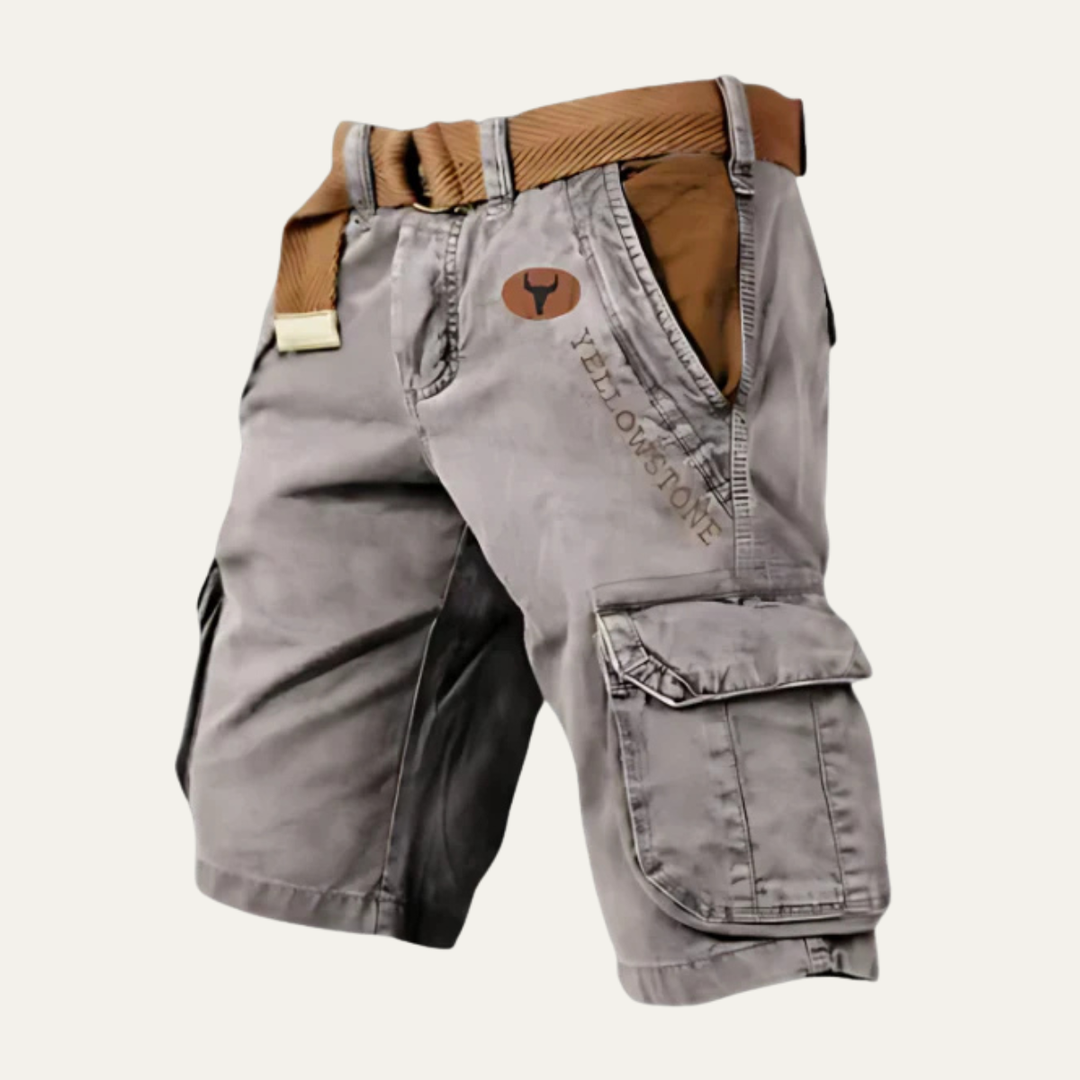 Men's Belted Cargo Shorts Multi-Pocket Knee-Length Casual Summer