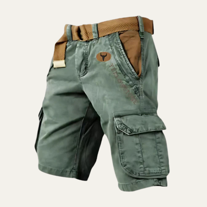 Men's Belted Cargo Shorts Multi-Pocket Knee-Length Casual Summer