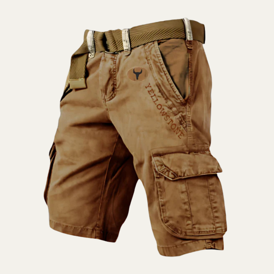 Men's Belted Cargo Shorts Multi-Pocket Knee-Length Casual Summer