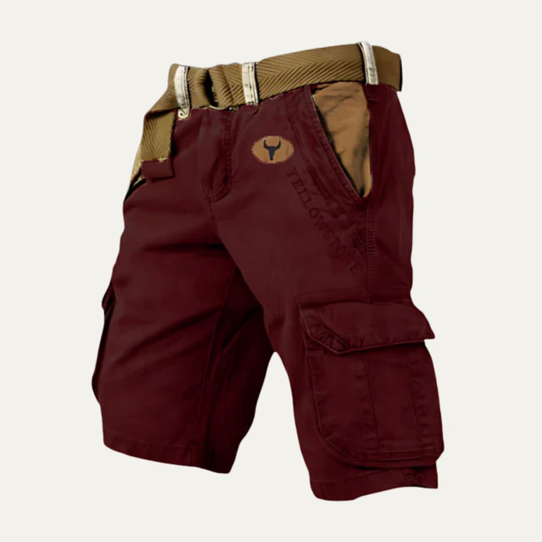 Men's Belted Cargo Shorts Multi-Pocket Knee-Length Casual Summer