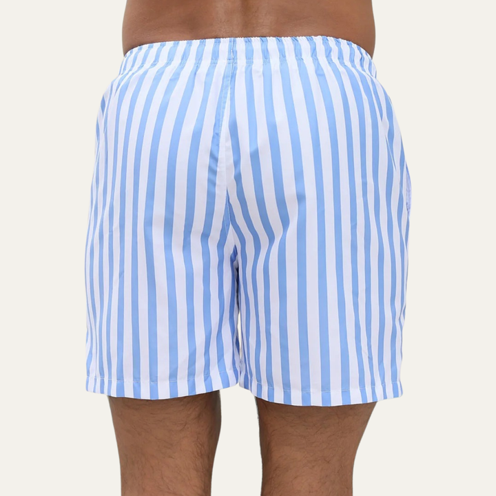 Men's Blue Striped Swim Trunks Quick-Dry Drawstring Beach Shorts