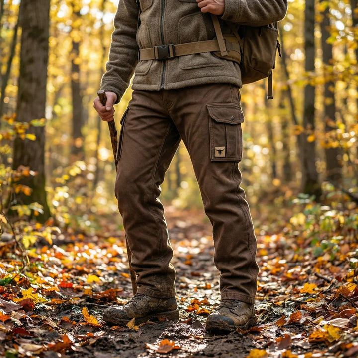 Men's Brown Slim Fit Cargo Pants Multi-Pocket with Matching Belt