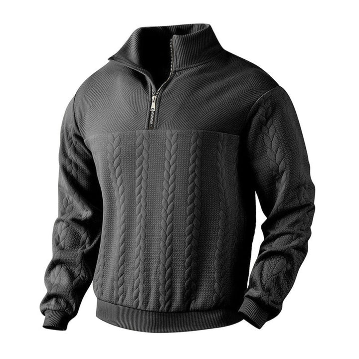 Men's Cable Knit Quarter Zip Ribbed Pullover Sweater