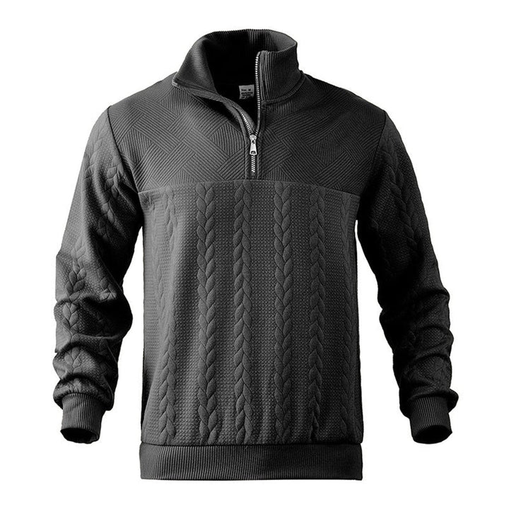 Men's Cable Knit Quarter Zip Ribbed Pullover Sweater