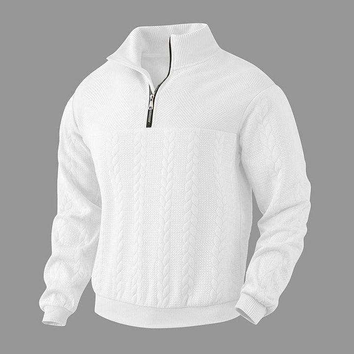 Men's Cable Knit Quarter Zip Ribbed Pullover Sweater