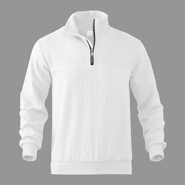 Men's Cable Knit Quarter Zip Ribbed Pullover Sweater