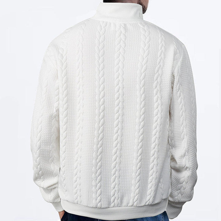 Men's Cable Knit Quarter Zip Ribbed Pullover Sweater